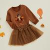 Mtsebmves Toddler Baby Girl Christmas Outfit Santa Long Sleeve Sweatshirt T-shirt and Tulle Tutu Skirts Little Girls Clothes (Coffee, 4-5T) view 3