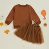 Mtsebmves Toddler Baby Girl Christmas Outfit Santa Long Sleeve Sweatshirt T-shirt and Tulle Tutu Skirts Little Girls Clothes (Coffee, 4-5T) view 4