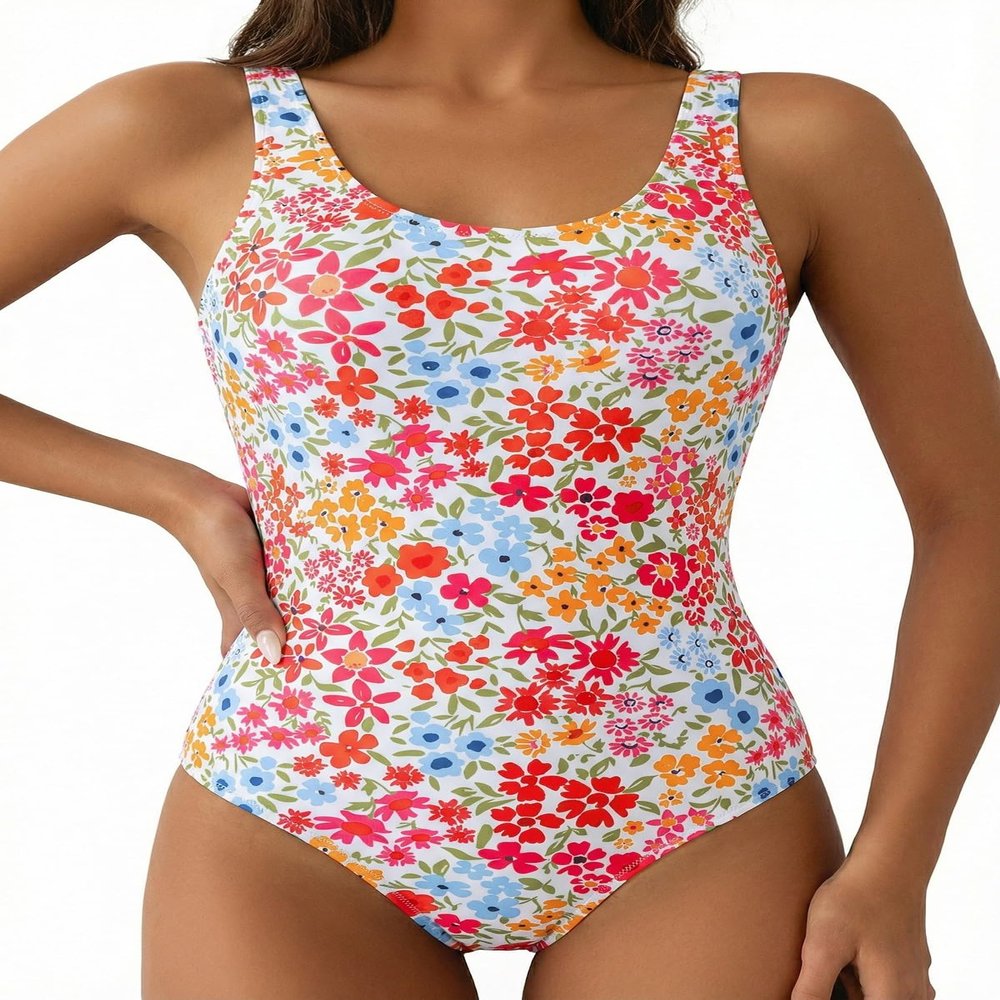 Aleumdr Womens One Piece Bathing Suits Color Block Print Criss Cross Back Swimsuits Athletic Modest Swimwear Pink X-Large