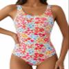 Aleumdr Womens One Piece Bathing Suits Color Block Print Criss Cross Back Swimsuits Athletic Modest Swimwear Pink X-Large view 1