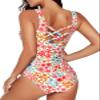 Aleumdr Womens One Piece Bathing Suits Color Block Print Criss Cross Back Swimsuits Athletic Modest Swimwear Pink X-Large view 2