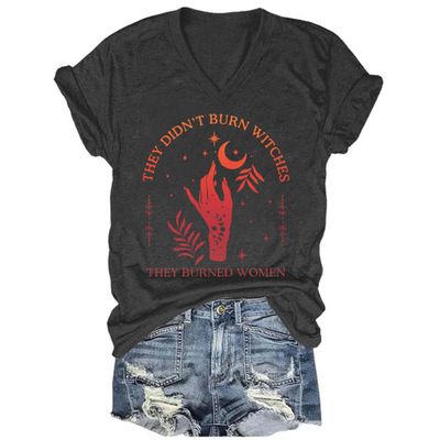 They Didn't Burn Witches They Burned Women Shirt, They Didn't Burn Witches They Burned Women V-Neck T-Shirt Tops B-Black