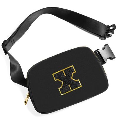 Gitus Belt Bag Fanny Pack Crossbody Bags with Initial Letter Patch Gifts for Wife Older Women Mother Coworker Bridesmaid Anniversary Travel Gifts Beach Gifts (Black-X)