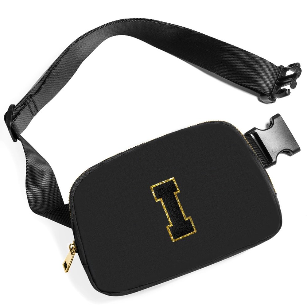 Gitus Belt Bag Fanny Pack Crossbody Bags with Initial Letter Patch Gifts for Wife Older Women Mother Coworker Bridesmaid Anniversary Travel Gifts Beach Gifts (Black-I)