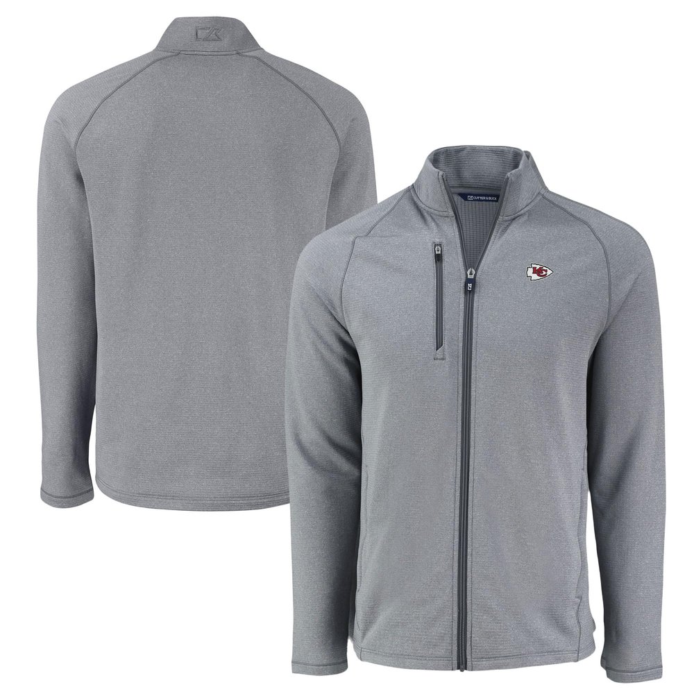 Cutter & Buck Men's Heather Gray Kansas City Chiefs Peshastin Eco Fleece Recycled Raglan Tri-Blend Full-Zip Jacket