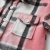 Boys Girls Plaid Shirt Jacket Long Sleeve Flannel Lapel Button Down Pocketed Shirts Regular Fit (Hot Pink, 9-10 Years) view 4
