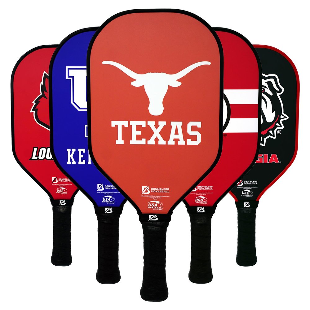 Boundless Pickleball Official Collegiate Licensed Team Paddles- Fiberglass Surface, Lightweight Core, Anti-Slip Sweat Absorbing Grip- USA Pickleball Association Approved Paddle (Texas)