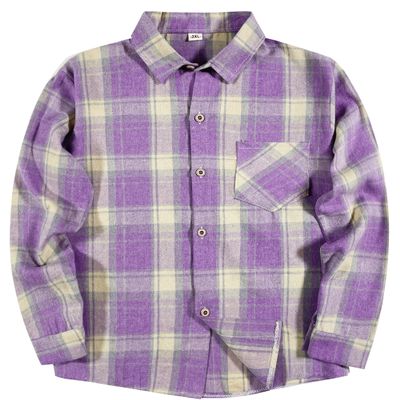 SELINK Girls Long Sleeve Flannel Shirt Kids Buffalo Plaid Button Down Shirt Cute Flannel Blouse Tops New Purple XXXL