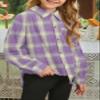 SELINK Girls Long Sleeve Flannel Shirt Kids Buffalo Plaid Button Down Shirt Cute Flannel Blouse Tops New Purple XXXL view 2