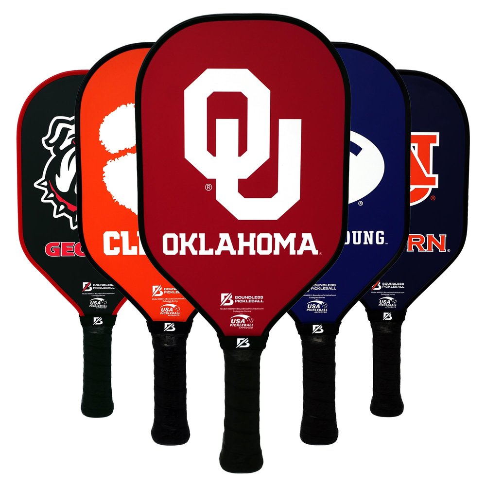 Boundless Pickleball Official Collegiate Licensed Team Paddles- Fiberglass Surface, Lightweight Core, Anti-Slip Sweat Absorbing Grip- USA Pickleball Association Approved Racket (Oklahoma)