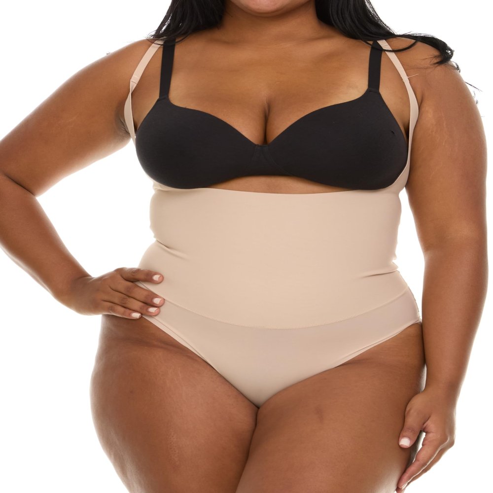 Shapewear Tummy Control Bodysuit for Women - Featherweight Scuba Suit Body Shaper for Snatched Waist, Sculpting & Slimming Compression - Open Bust Brief, Wear Your Own Bra - Nude (XL)