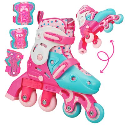 Roller Derby Switch Skates for Beginners, 2 in 1 Adjustable Skates Convert from Learn Mode to Inline Skates for Toddlers, Kids