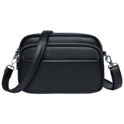 ALINUOYQ Crossbody Bag for Women Multi Pockets Handbag PU Leather Solid Hobo Bag Zipper Square Bag for Travel Shopping (Black)