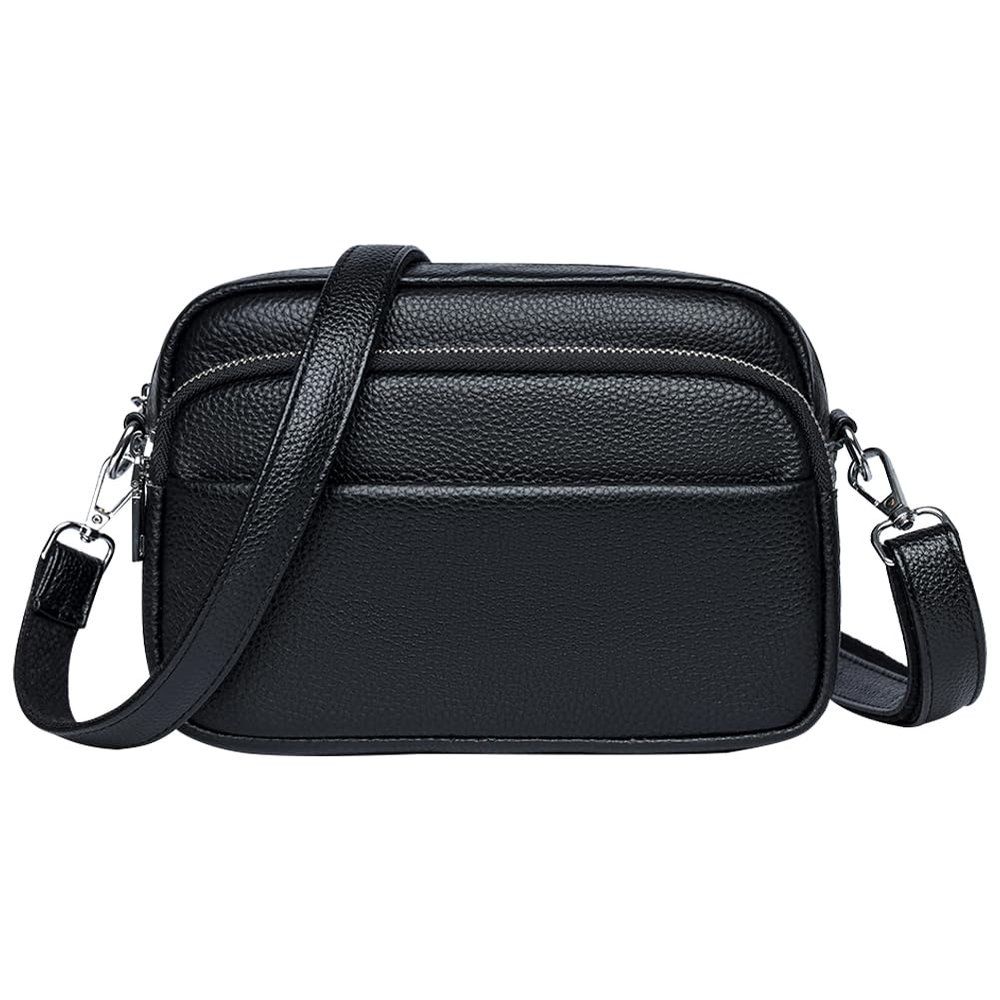 ALINUOYQ Crossbody Bag for Women Multi Pockets Handbag PU Leather Solid Hobo Bag Zipper Square Bag for Travel Shopping (Black)
