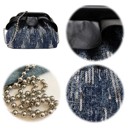 ALINUOYQ Denim Women Clutch Purse Sequin Handbag Chain Evening Bag Hobo Bag Wedding Party Bridal Purse (Black)