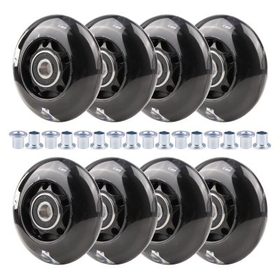 Wheelgoo 8pcs Inline Skate Wheels Led Light-Up Wheels 64/70/72/76/80mm w/Bushings 85-88A for Kids and Youth Beginners Children's Inline Skates Indoor/Outdoor Use (Black, 64mm)