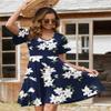 Zeagoo Navy Floral Women's 2026 Summer Trendy V Neck Swing Ruffle Short Sleeve A Line Swing Flowy Casual Mini Swing Beach Dress with Pockets Tshirt Dress Navy view 4