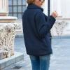 Womens Sherpa Jacket Trendy Button Down Lapel Collar Fuzzy Fleece Jacket Warm Cozy Teddy Coat Casual Comfy Wool Jacket Plush Outerwear Vintage Sherpa Lined Pea Coat Soft Faux Fur Coat with Pockets view 4