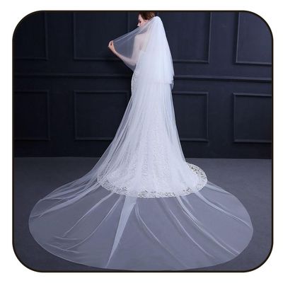 Flimire 118 Long Wedding Veils for Bride 2 Tiers Cathedral Length Bridal Veil Soft Tulle Metal Comb Simple Wedding Veils (White)