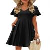 Zeagoo Summer Dresses 2026 Swing Cute Dresses for Womens Flare Swing Elegant Knee Length A-line V Neck Boho Swing Tunic Casual Tshirt Dress Floral Flowy Mini Dress Summer Black view 1
