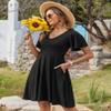 Zeagoo Summer Dresses 2026 Swing Cute Dresses for Womens Flare Swing Elegant Knee Length A-line V Neck Boho Swing Tunic Casual Tshirt Dress Floral Flowy Mini Dress Summer Black view 4