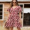 Zeagoo Women's Summer Casual 2026 Beach Dresses Suare Neck Swing Ruffle Short Sleeve Floral A-Line Swing Knee-Length Tunic Mini Cotton Dress Cruise Dresses Red view 3
