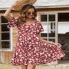 Zeagoo Women's Summer Casual 2026 Beach Dresses Suare Neck Swing Ruffle Short Sleeve Floral A-Line Swing Knee-Length Tunic Mini Cotton Dress Cruise Dresses Red view 4