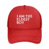 I Am The Eldest Boy Hat Funny Mesh Trucker Hats Sports Men Women Gift Fishing Cap Red view 2