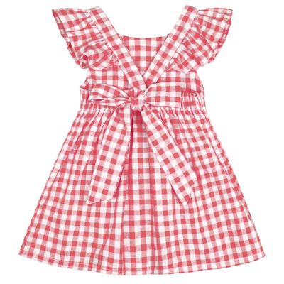 AGQT Baby Girls Plaid Dress Gingham Fly Sleeve Backless Summer Dresses Spring Smocked Birthday Easter Dresses Orange Red Size 12-18 Months
