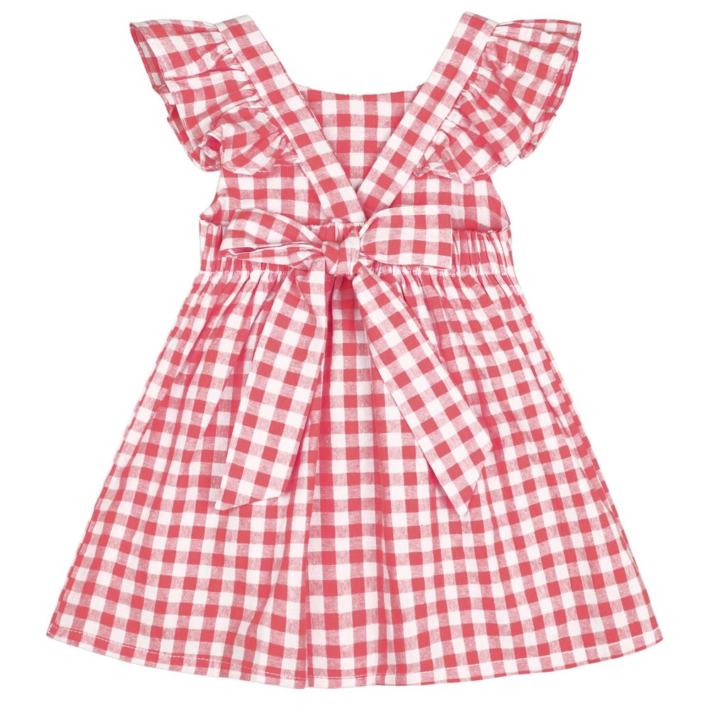 AGQT Baby Girls Plaid Dress Gingham Fly Sleeve Backless Summer Dresses Spring Smocked Birthday Easter Dresses Orange Red Size 12-18 Months