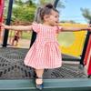 AGQT Baby Girls Plaid Dress Gingham Fly Sleeve Backless Summer Dresses Spring Smocked Birthday Easter Dresses Orange Red Size 12-18 Months view 4