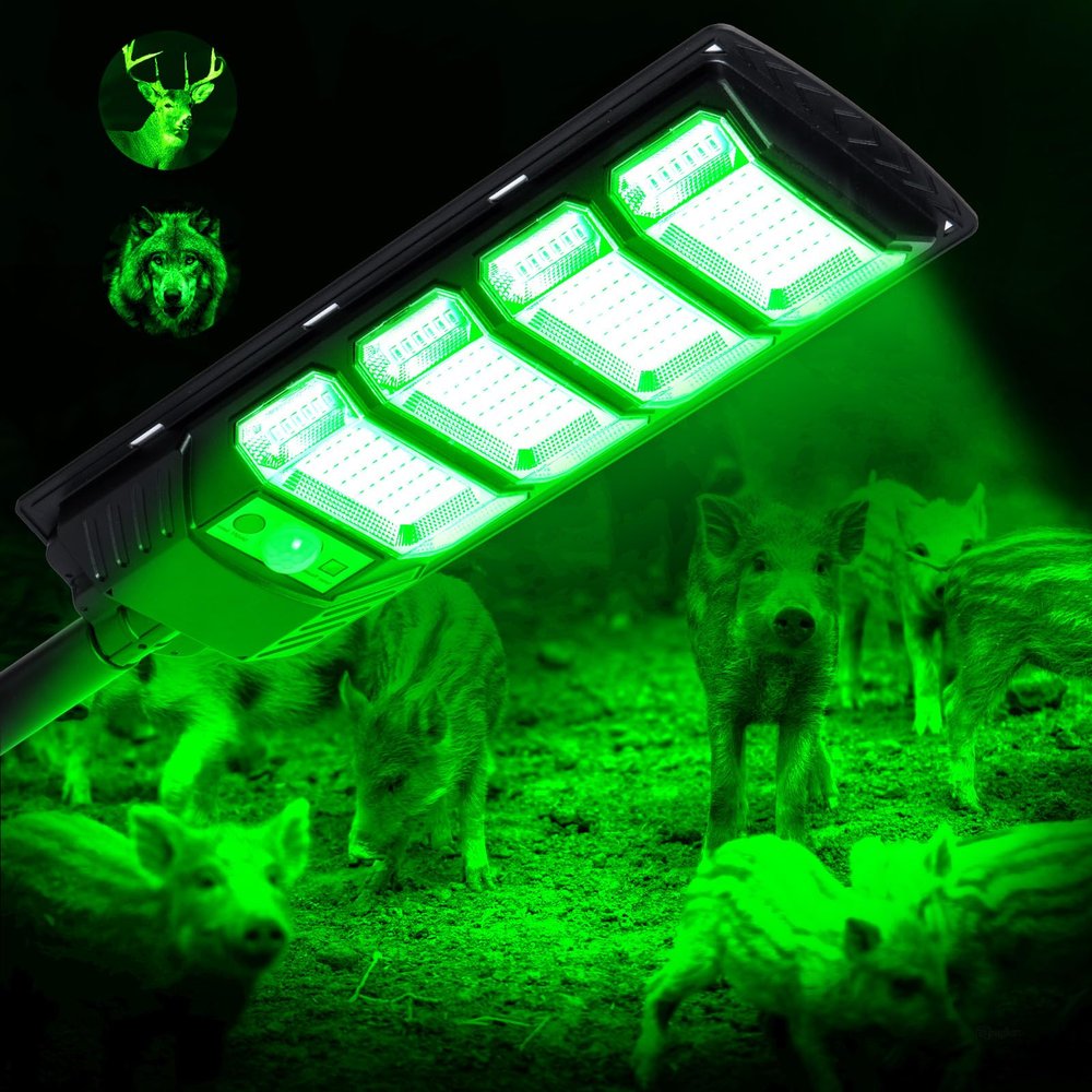 BINGLUX Hog Lights for Night Hunting - 12000LM Green Hunting Light for Hogs with Remote Control, Motion Sensor and Waterproof, Solar Powered Hog Feeder Light for Deer Coyote Varmint