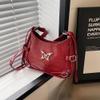 ALINUOYQ Y2K Shoulder Bag for Women Hobo Bag PU Leather Solid Crescent Bag Adjustable Strap Handbag for Travel Party Work (Wine Red) view 3