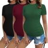 Ekouaer Short Sleeve Pregnancy Tops for Women Summer Side Ruched Maternity Shirt 3 Packs Black/Burgundy Red/Dark Green XL view 1