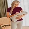Ekouaer Short Sleeve Pregnancy Tops for Women Summer Side Ruched Maternity Shirt 3 Packs Black/Burgundy Red/Dark Green XL view 2