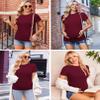 Ekouaer Short Sleeve Pregnancy Tops for Women Summer Side Ruched Maternity Shirt 3 Packs Black/Burgundy Red/Dark Green XL view 4