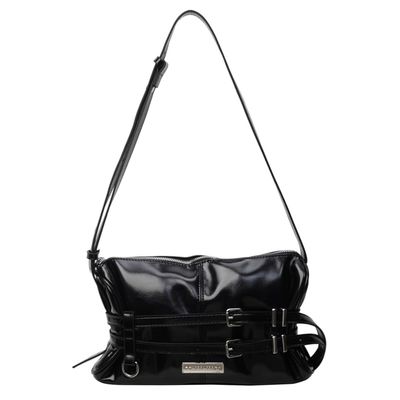 ALINUOYQ Women Shoulder Bag Double Belted Strap PU Leather Crossbody Bag Solid Color Hobo Bag Zipper Clutch Purse Travel Bag (Black)