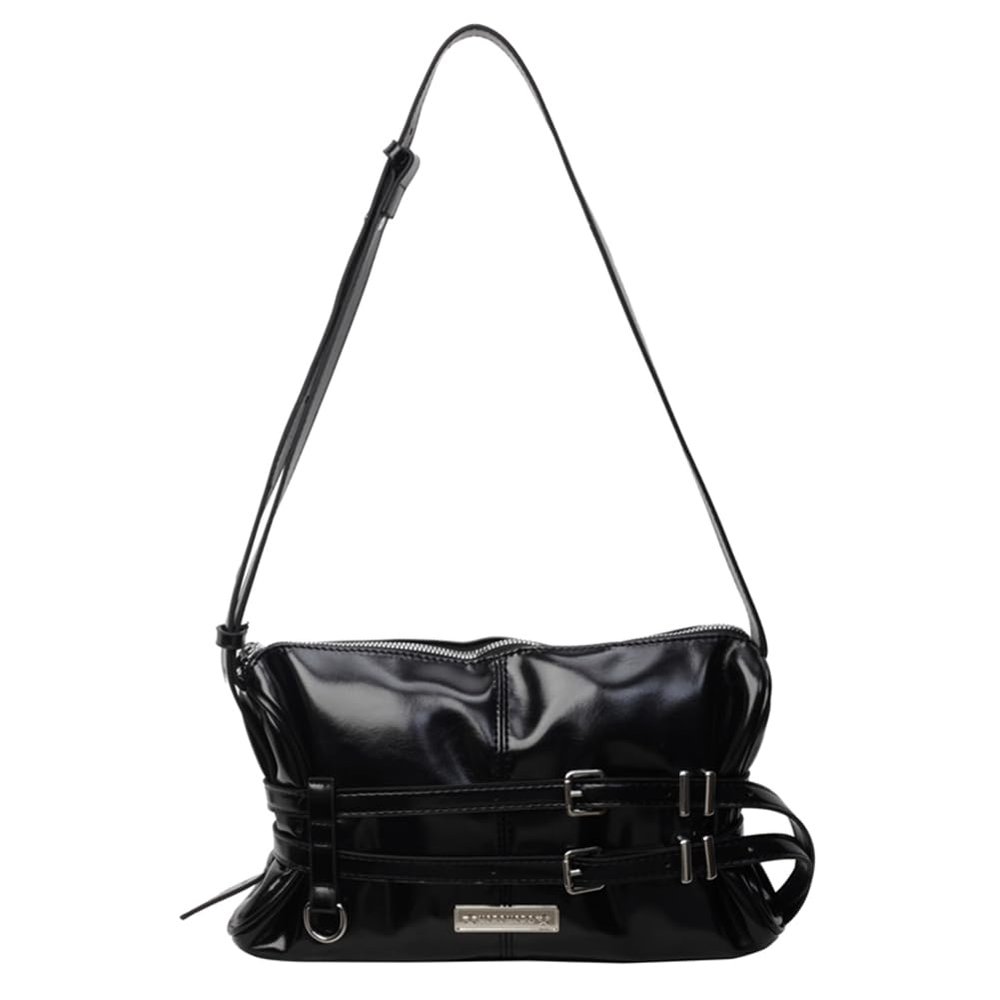 ALINUOYQ Women Shoulder Bag Double Belted Strap PU Leather Crossbody Bag Solid Color Hobo Bag Zipper Clutch Purse Travel Bag (Black)