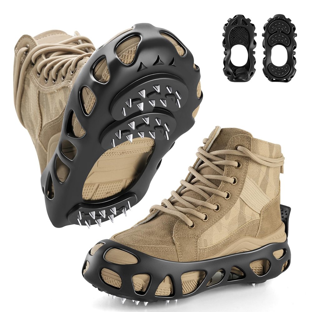 Ice Cleats, Ice Cleats for Shoes and Boots, Crampons for Shoes with 30 Spikes Anti Slip Snow Shoes(Medium)