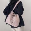 ALINUOYQ Women Stylish Crossbody Bag Large Capacity Nylon Drawstring Bucket Bag Lightweight Commuting Bag Adjustable Strap Multi-pockets for Outdoor Travel (Pink) view 4