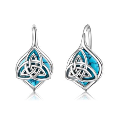 MONGAS Celtic Turquoise Earrings 925 Sterling Silver Irish Celtic Knot Leverback Dangle Drop Earrings Good Luck Irish Turquoise Jewelry Gifts for Women