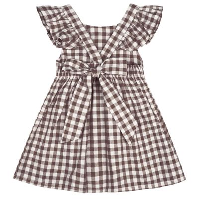 AGQT Baby Girls Plaid Dress Gingham Fly Sleeve Backless Summer Dresses Spring Smocked Birthday Easter Dresses Dark Khaki Size 6-12 Months