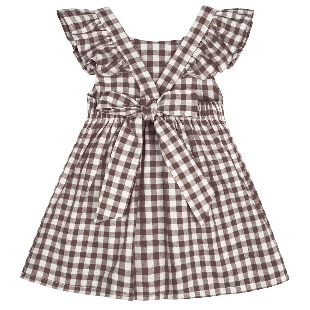 AGQT Baby Girls Plaid Dress Gingham Fly Sleeve Backless Summer Dresses Spring Smocked Birthday Easter Dresses Dark Khaki Size 6-12 Months