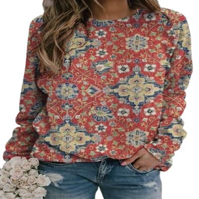 Akivide Womens Sweatshirt Causal Fall Long Sleeve Shirts Oversized Lightweight Pullover Crewneck Boho Floral Print Top Sweatshirts