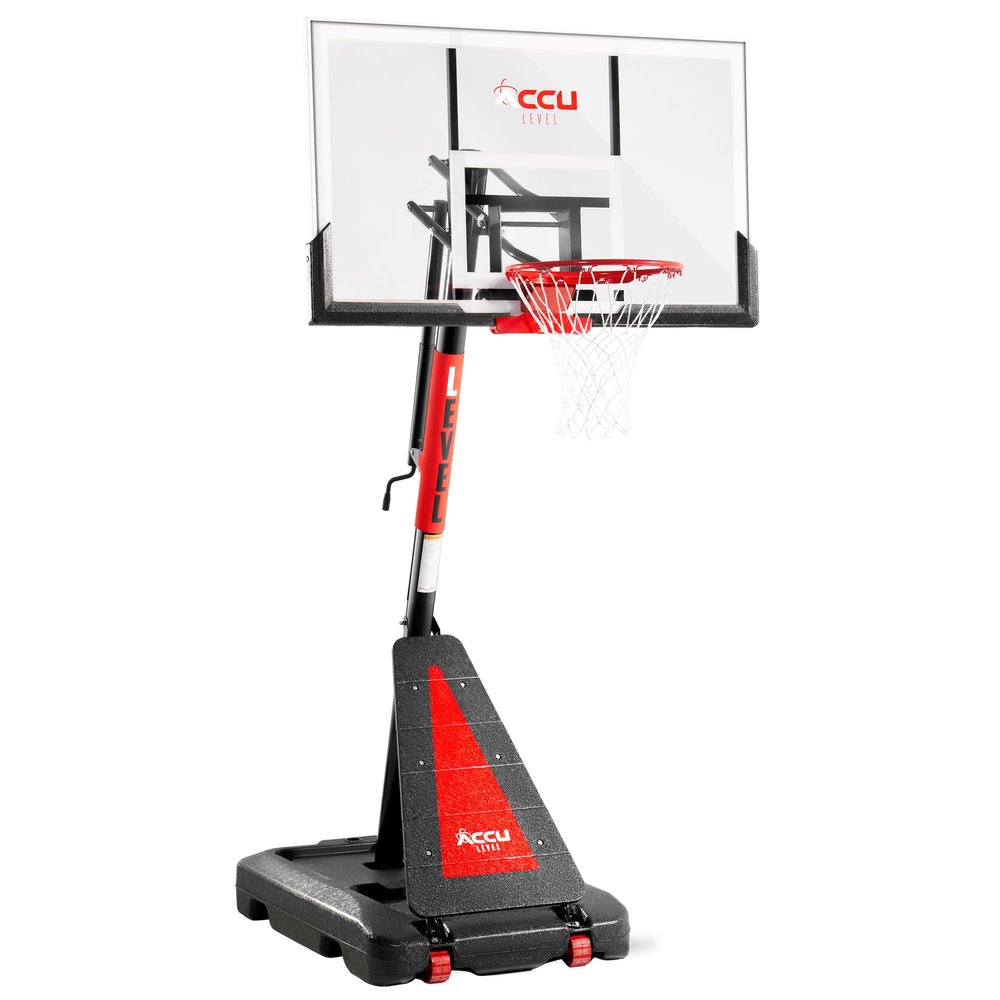 ACCU LEVEL Crank Lift Basketball Hoop Outdoor 7.5-10ft Adjustable Portable Basketball Goal for Youth and Adults 54" Angle Adjustable PC Backboard and Large Fillable Base (54 inch Backboard)