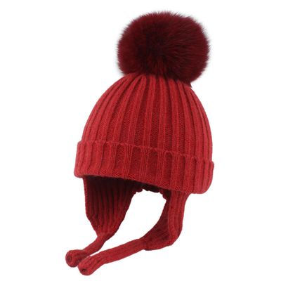 Ayuduots Winter Pompom Beanie Hats for Kids, Faux Fur Warm Knitted Wool Hat with Earflap, Fleece Lined Knit Hat for Girls Boys - Gray