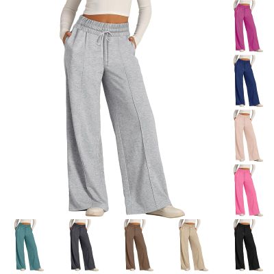 Wide Leg Sweatpants Women Casual Loose Elastic High Waisted Flared Pants Trendy Stitching Athletic Baggy Sweatpants Drawstring Joggers Sweatpants Flare Yoga Pants Wide Leg Yoga Pants with Pockets