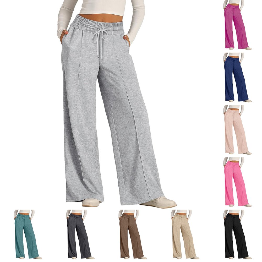 Wide Leg Sweatpants Women Casual Loose Elastic High Waisted Flared Pants Trendy Stitching Athletic Baggy Sweatpants Drawstring Joggers Sweatpants Flare Yoga Pants Wide Leg Yoga Pants with Pockets