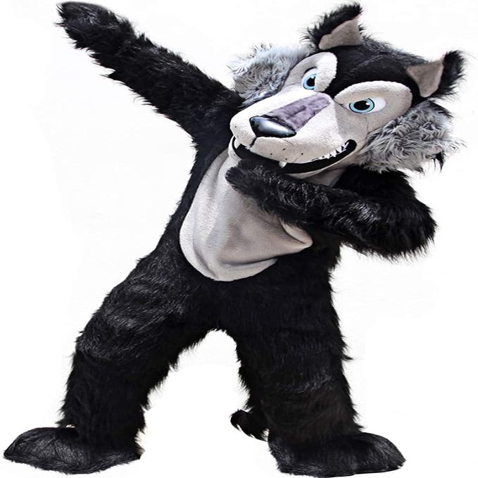 Eamior Black Wolf Mascot Cosume Adult Size for Men & Women with Built-in Fan Inside the Head
