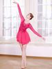 ODASDO Figure Skating Dress for Women Ice Skating Costumes Teenager Girls Mesh Long Sleeve Criss Cross Back Sparkly Sequin Chiffon Skirted Leotard Gymnastics Competition Ballet Dancewear Hot Pink M view 3
